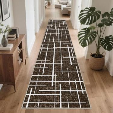 Imagem de TTelephant Tapete antiderrapante para corredor 5 x 25 cm, faixa marrom moderna envelhecida, tapete longo lavável, tapete de tecido fino de pelo baixo para corredor, entrada de 3 metros, cozinha
