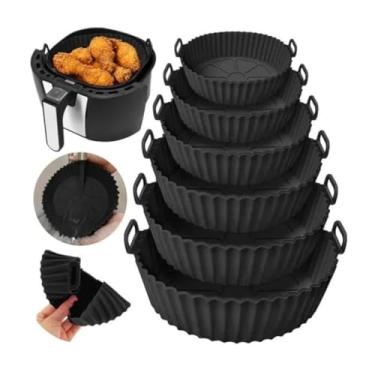 Imagem de Kit com 6 Formas de Silicone Premium Antiaderente para Air Fryer, Reutilizável, Universal, Compatível com Forno, Microondas e Fritadeira Elétrica, Vermelho e Preto (Preto)