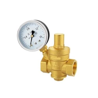Imagem de PXNQMTJM Válvula redutora de pressão de latão de 1/5.1 cm, 3/10.2 cm, 2.5 cm, calibre de pressão de 1,6 MPa, tipo ajustável, adequado para canos de água da torneira e aquecedores de água (tamanho: 5