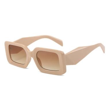 Imagem de Óculos de Sol Femininos de Luxo com Proteção UV400 Estilo Vintage Masculino (Cáqui chá degradê)