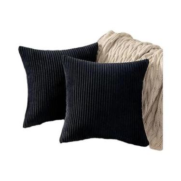 Imagem de Capas De Almofada De Veludo Cotelê Listradas Bege E Brancas 18x18, Cap