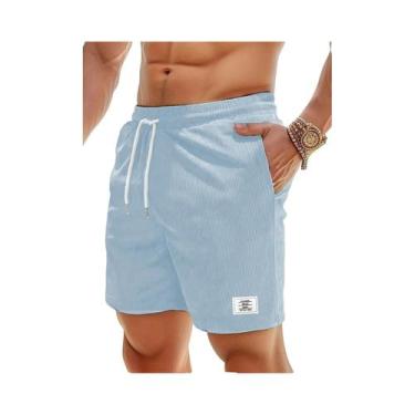 Imagem de Bermuda Masculina Casual De Verão Em Veludo Cotelê Com Cintura Ajustáv