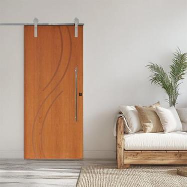Imagem de Porta Correr 9 Trilhos Soft Aparente Puxador Tubo 80cm 110x210cm Conce