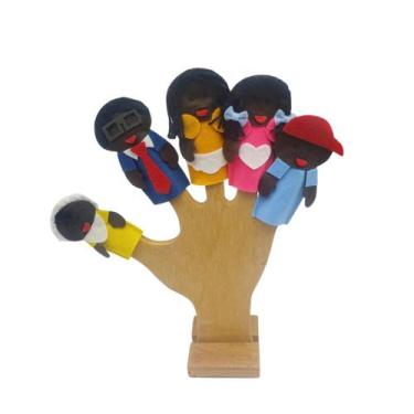 Imagem de Dedoches Família Negra Contar Histórias Brinquedo em Feltro Lúdico - G