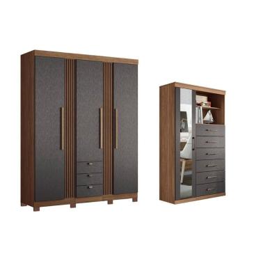 Imagem de Guarda Roupa 2 Peças (1guardaroupa+1cômoda) Qc256 Jatobá/grafite - Santos Andirá
