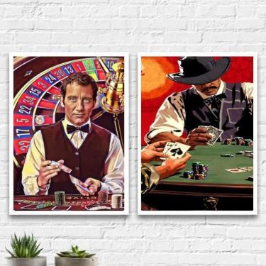Imagem de Kit 2 Quadros Decorativos Poker Night 33X24Cm Madeira Branca