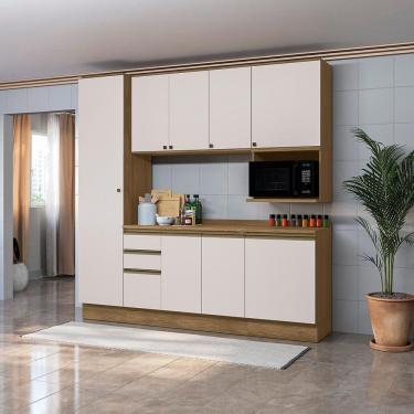 Imagem de Armário de Cozinha Compacta Nicho Micro-ondas 100% MDF 230cm Nogueira/Branco Celeste Kappesberg