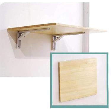 Imagem de Estações de trabalho de computador para casa, mesa dobrável de parede, mesa dobrável, mesa suspensa para varanda externa, mesas de folhas para espaços pequenos, madeira, 80 × 45 cm/31 × 18 pol