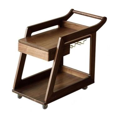 Imagem de Mesa lateral de sofá móvel moderna carrinho de sala de estar com gaveta canto de madeira com rodas carrinho de bebidas simples