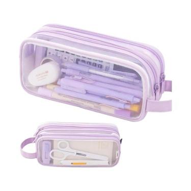 Imagem de Estojo De Lápis Grande De Camada Dupla Em Malha Transparente, Bolsa Co