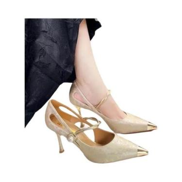 Imagem de Sandálias Femininas De Verão Com Salto Fino Metálico Pontudo, Elegante