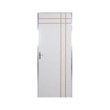 Imagem de Kit Porta de Madeira Decorada 212x65cm com Batente de Aluminio 3,6cm M