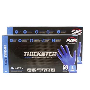 Imagem de Luvas de látex SAS espessas texturizadas com segurança (2 caixas), Azul, Large - 2 Boxes