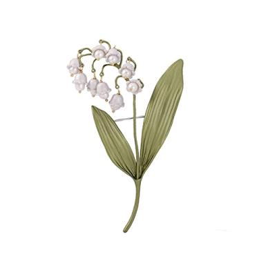 Imagem de JJYGKSG Broche feminino Lily of The Valley Lily of The Valley broche de plantas verdes folhosas acessórios de joias
