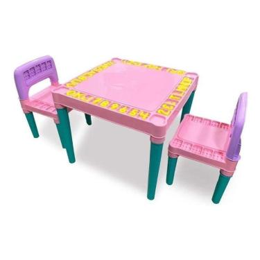 Imagem de Mesa De Atividades Infantil Rosa Com 2 Cadeiras Desmontável