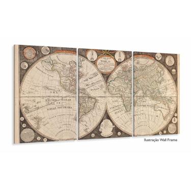 Imagem de Quadro Decorativo Mapa Mundi Antigo 120x60 3 peças
