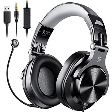 Imagem de OneOdio Fone de ouvido com fio com microfone – Fone de ouvido USB PC com microfone Boom para vídeo sobre a orelha, fone de ouvido de computador com controle de volume em linha para laptop, escritório, chamada Skype