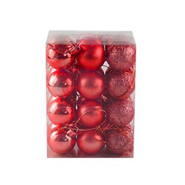 Imagem de Bestjybt 24 peças de enfeites de bola de Natal, decorações de Natal, bolas de árvore para decoração de festas de casamento, enfeites de árvore com ganchos incluídos (vermelho, 3 cm/1,18")