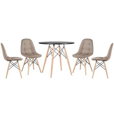 Imagem de Loft7, Kit - Mesa Eames Eiffel 80 cm preto + 4 cadeiras estofadas Eames Botonê nude