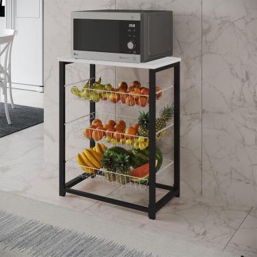 Imagem de Fruteira Com Suporte Para Micro-Ondas Barcelona Aço Preto Cesto Branco Tampo Branco Cor...