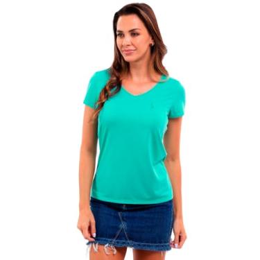 Imagem de Camiseta T-Shirt Feminina Gola V em Viscose Dry (P, Verde Turquesa)