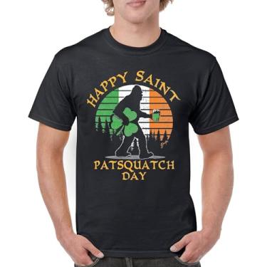 Imagem de Camiseta masculina Happy Saint Patsquatch Day Funny St. Patrick's Day Big Foot Sasquatch Shamrock Beer Shenanigans, Preto, 3G