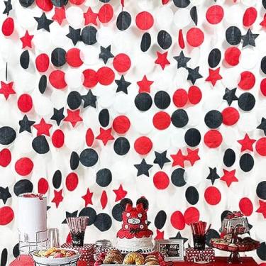 Imagem de Decorações de festa vermelhas, preto e branco, 4,7 m, círculo, estrela, bolinhas, pano de fundo, guirlanda para formatura, aniversário, noivado, casamento, despedida de solteira, chá de bebê, cassino,