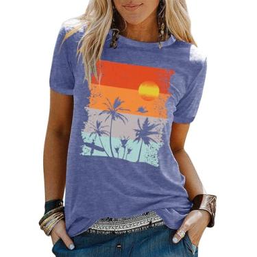 Imagem de Camisetas de praia femininas com estampa havaiana Sunshine Summer Vacation Vintage, Roxo 1-k, G