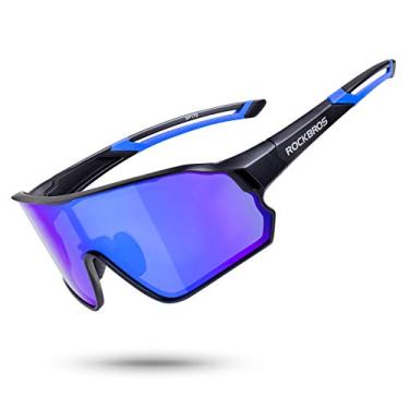 Imagem de ROCKBROS Óculos de sol esportivos polarizados HD lentes neon UV400 TR90 armação ciclismo pesca, corrida, escalada para mulheres e homens, Preto, azul, One Size