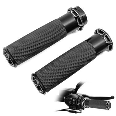 Imagem de Stymart 1 par de manoplas de guidão de motocicleta de 2,5 cm, punhos CNC universais Black Street Glide Flhx compatível com Harley Davidson Touring Glides 2008-2023 (preto)