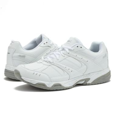 Imagem de Avia Tênis feminino antiderrapante Avi-Union II – Tênis feminino confortável para trabalho ou caminhada, médio ou largo, preto ou branco, Branco/prata cromada, 9 Wide