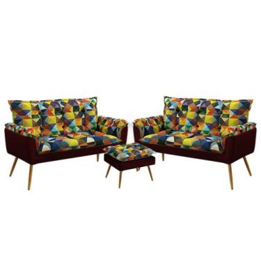 Imagem de 2 Namoradeiras Beta com Puff Lunar F-015 Sued Estampado Colorido com V