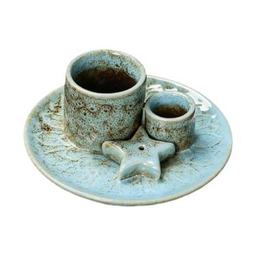 Imagem de Bothyi Porta-velas de incenso Porta-incenso de cerâmica Porta-sálvia multiuso para queimar Porta-velas para estudo Escritório Banheiro, Azul