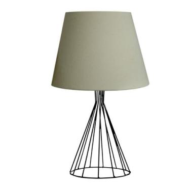 Imagem de Luminária Abajur para Sala e Quarto Base Aramado cone Preto cúpula de 