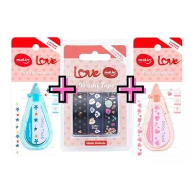 Imagem de Kit Molin Decoração Fofo 3 Washi Tape + 2 Fitas Decorativas - Molin do