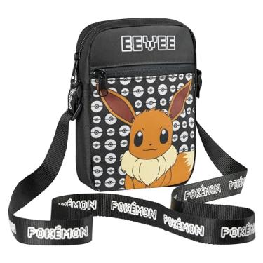 Imagem de Pokemon Bolsa de ombro transversal para crianças - alça ajustável Pikachu pequena bolsa de viagem - Presentes para jogadores, Eevee preta, One Size