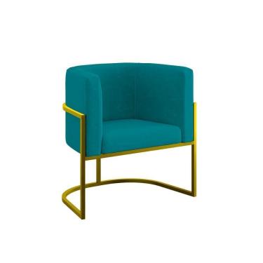 Imagem de Poltrona Cadeira Decorativa Lua Base De Ferro Gold Azul Turquesa