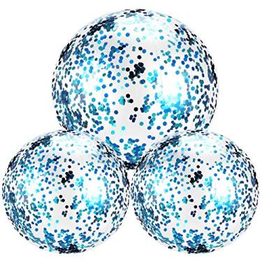 Imagem de Hsei Bola de praia inflável com glitter, bola de confete flutuante para o verão, praia, piscina e lembrancinhas de festa (azul)
