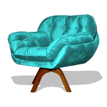 Imagem de Poltrona Miami Base Giratória Decorativa Suede Azul Turquesa - Hellen 
