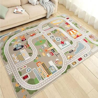 Imagem de Tapete para sala de jogos infantil City Life para carros e trens de brinquedo, tapete de área de jogos com suporte de borracha antiderrapante, tapete de pista de corrida infantil para brincar e