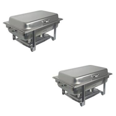 Imagem de Kit 2 Rechauds Duplo Retangular Inox 2 Cubas 1/2 Fogareiro - FRIGOPRO