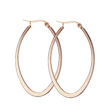 Imagem de Rockyu Brincos femininos, hipoalergênicos, anel de argola, grosso, simples, grande, 42 mm, brincos de ouro, banhado a ouro 18K, aço inoxidável, elegante, estilo ocidental, Liga de aço
