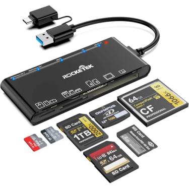 Imagem de Leitor multicartão USB C USB3.0 para SD/TF/XD/CF/MS – 7 em 1 leitor de cartão de memória/adaptador para Windows, Mac, iPhone, Android (USB-A + USB-C)