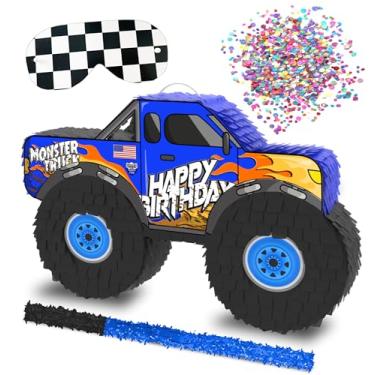 Imagem de Jergrim Monster Truck Piñata, Conjunto De 4 Peças, Perfeito Para Festas De Aniversário De Crianças, Suprimentos Para Festas De Carros De Corrida Cabem Em Doces De Piñata E Lembrancinhas (16”X10”) Durá