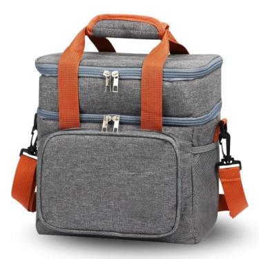 Imagem de Bolsa Térmica para Marmita, 13,5L, 2 Andares, Alças Duplas, 4 Cores Disponíveis, 29x24x18cm (Cinza)
