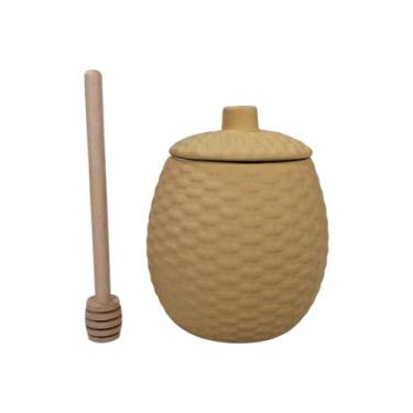 Imagem de Meleira Porcelana Com Tampa Pegador Bege Abelha 420ml Mel - Hauskraft