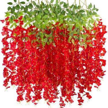 Imagem de Guirlanda de videira artificial primavera verão – pacote com 10 flores de seda de toque real com folhas de vegetação para decoração de arco de casamento, parede de jardim, varanda e decorações de casa