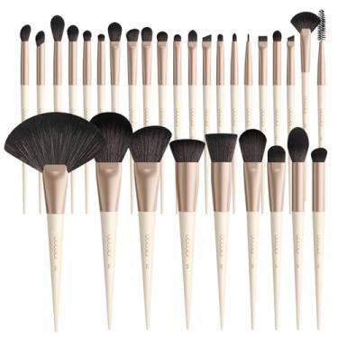 Imagem de Docolor Pincéis de Maquiagem Profissionais 30 Pçs Conjunto de Pincéis de Maquiagem Sintético Premium Base Kabuki Pincel de Mistura Pó Rosto Pó Corretivo Sombras Bege