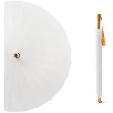 Imagem de Guarda-chuvas Stick Umbrellas Windproof Grande Rain Umbrella, 24 Ribs De Fibra De Vidro à Prova De Vento, Retro Guarda-chuva De Madeira Hdle Longo Reto, Guarda-sol Confortável E Requ, White