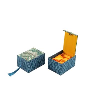 Imagem de Only My Live Home Caixa de armazenamento de joias chinesa de brocado de seda com enchimento de algodão, estojos de embalagem vintage para colar pulseiras presentes (azul, 12 x 9 x 6,6 cm